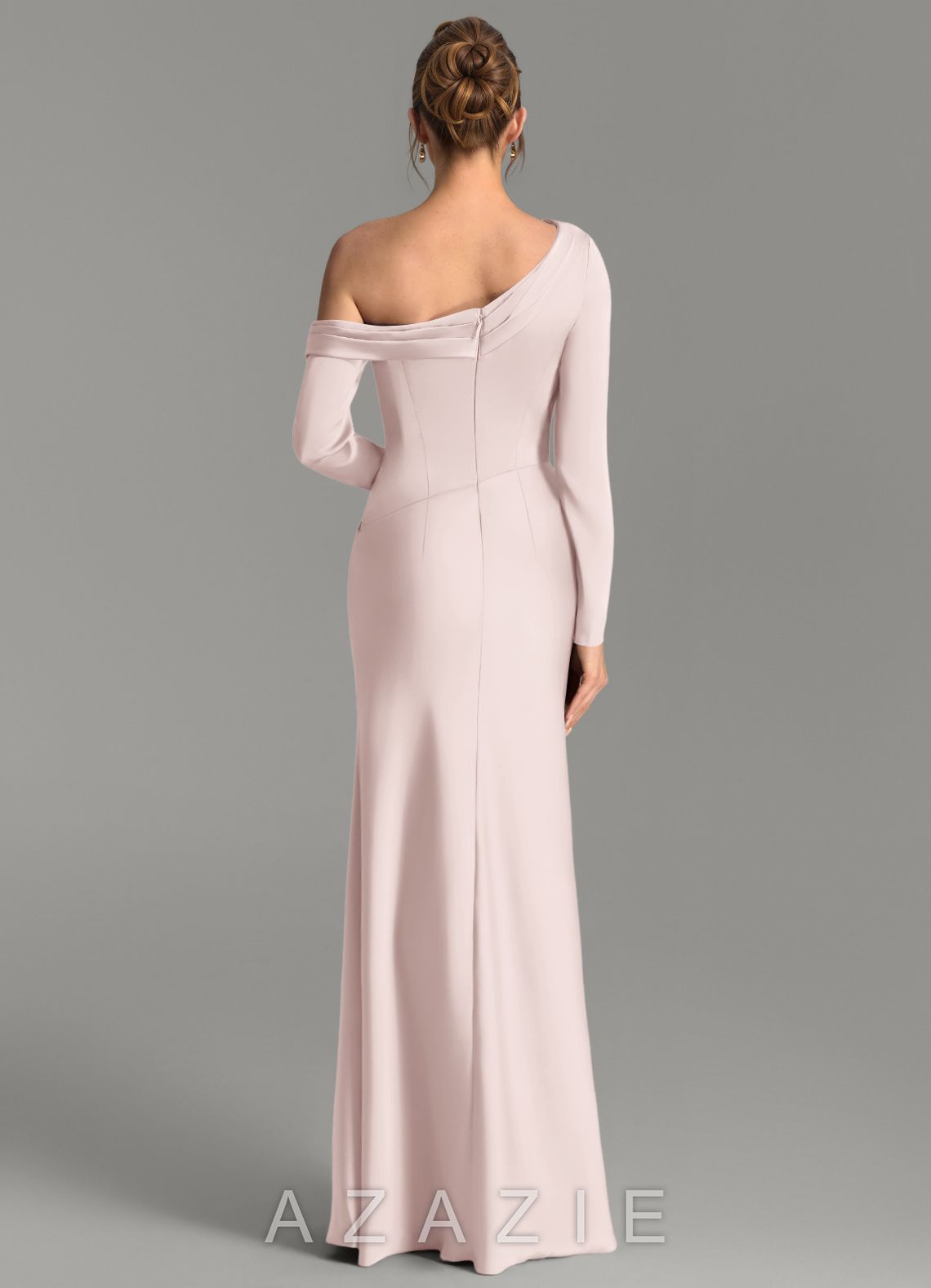 Azazie Sandra Blushing Pink Mermaid Long Sleeve Stretch Satin Dress blushing_pink