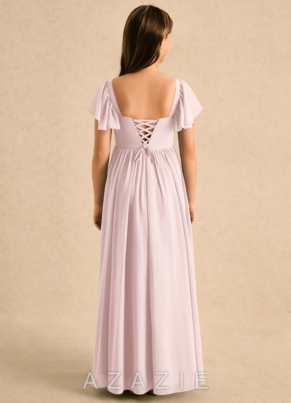 Azazie Patsy Girls Formal Blushing Pink A-Line Sweetheart Neckline Chiffon Dress
