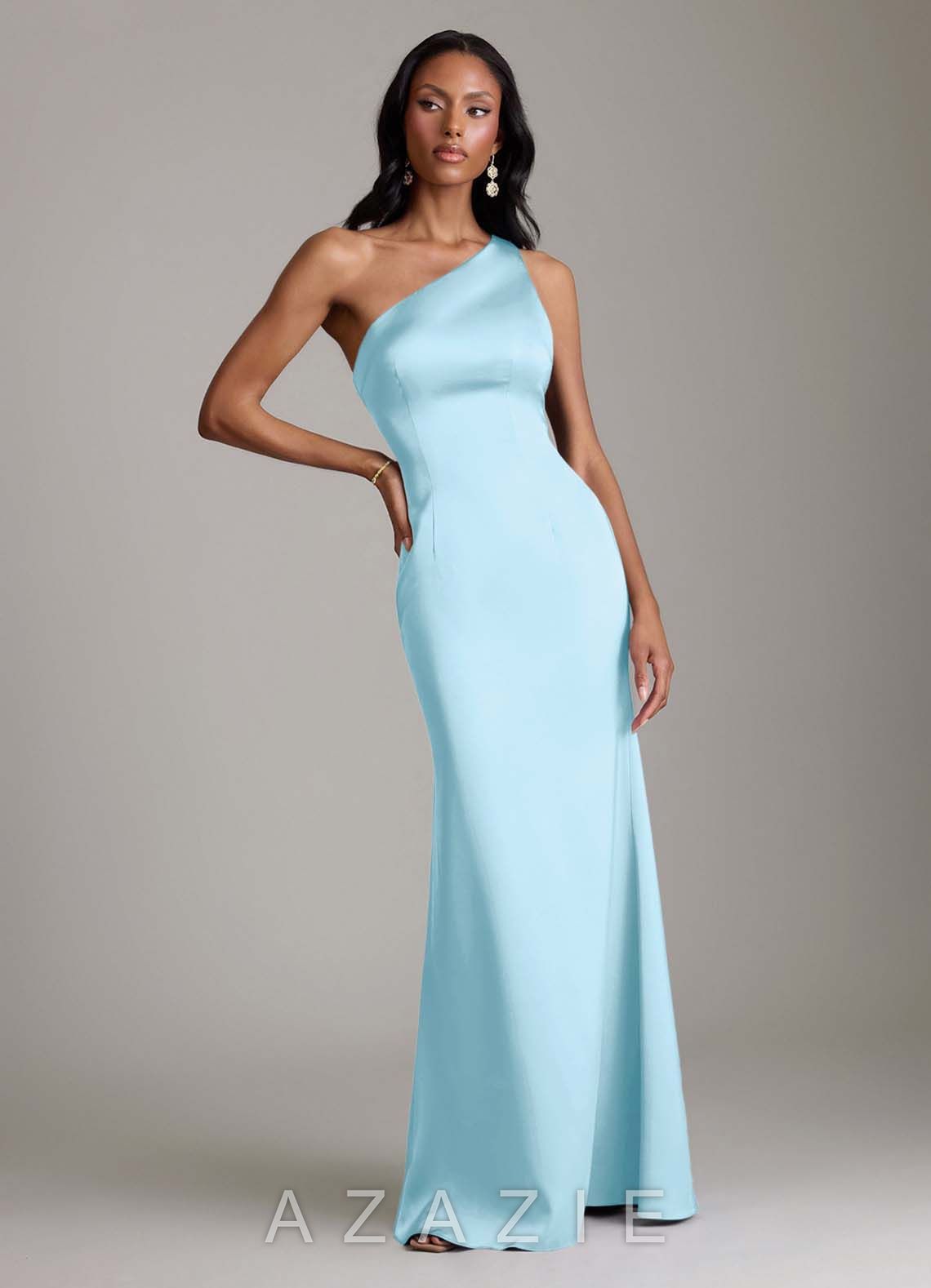 Azazie Voni Sky Blue Mermaid One Shoulder Stretch Satin Dress sky_blue