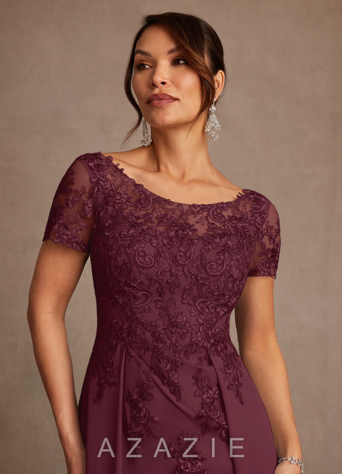 Azazie Alva Cabernet A-Line Lace Dress cabernet
