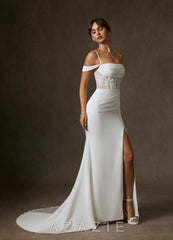 Azazie Alyce Diamond White Nude Mermaid Off the Shoulder Crepe Back Satin Dress