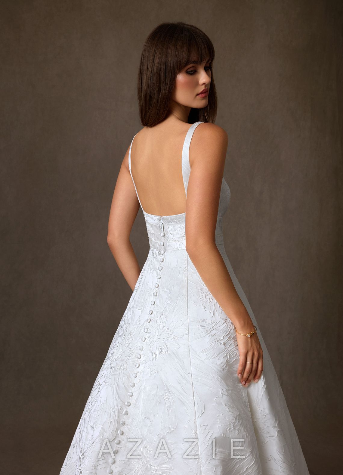 Azazie Cheyenne Diamond White A-Line with Pockets Floral Jacquard Dress diamond_white