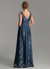 Azazie Vanessa Dark Navy A-Line Pleated Floral Jacquard Burnout Dress dark_navy