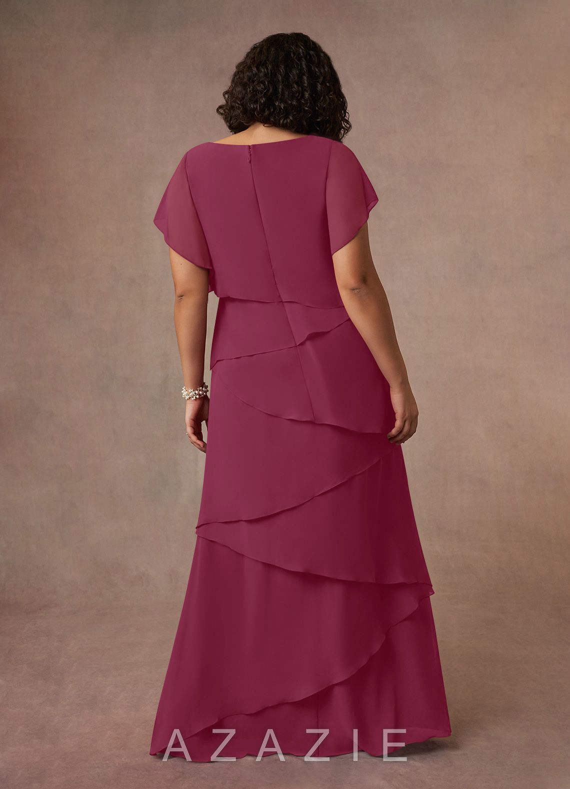 Azazie OHara Mulberry A-Line V-Neck Chiffon Dress mulberry