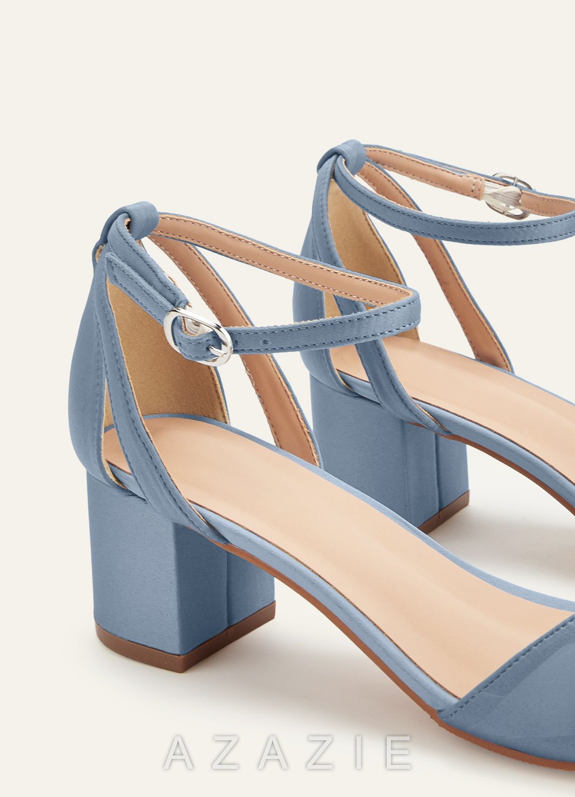 Matching Color Matte Satin Ankle Strap Block Heels  dusty_blue