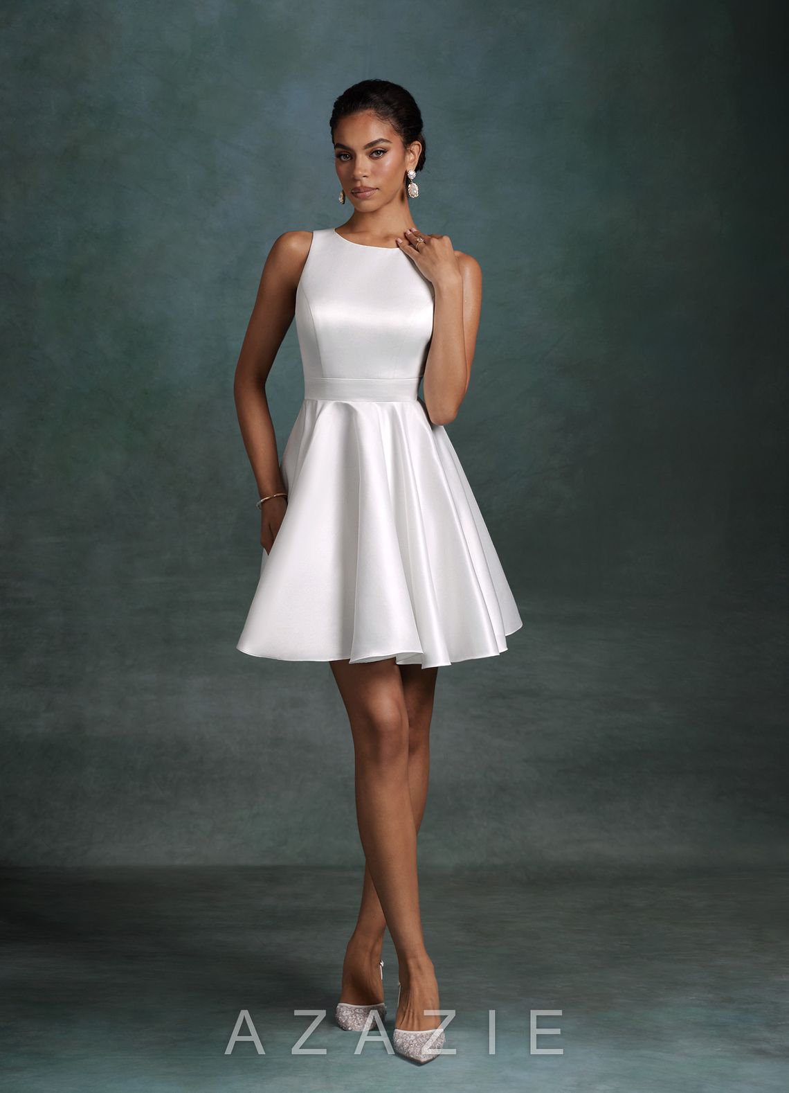 Azazie Alanna Diamond White A-Line Satin Dress diamond_white