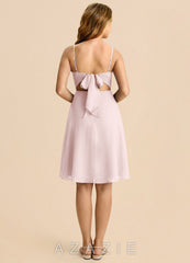 Azazie Shale Junior Blushing Pink A-Line Bow Chiffon Dress blushing_pink