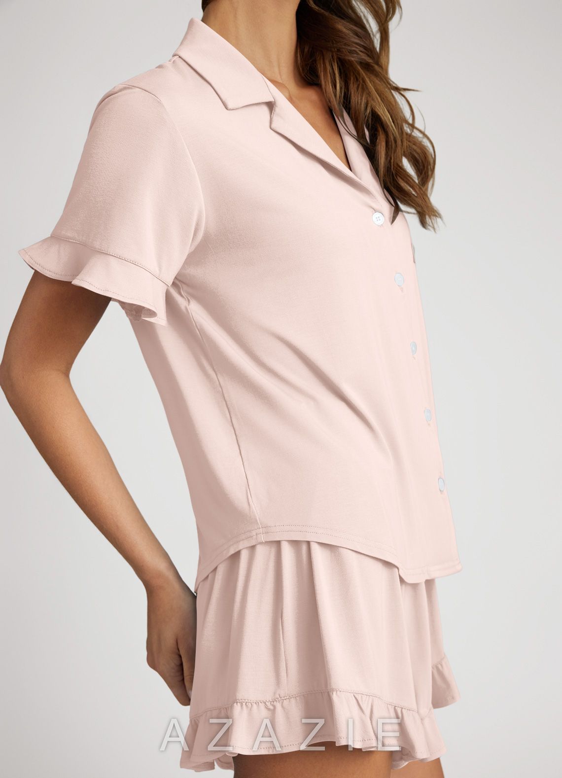 Bamboo Fiber Ruffled Short Sleeve Pajama Set
