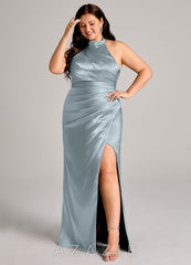 Azazie Jemma Dusty Blue Sheath Pleated Metallic Satin Dress dusty_blue