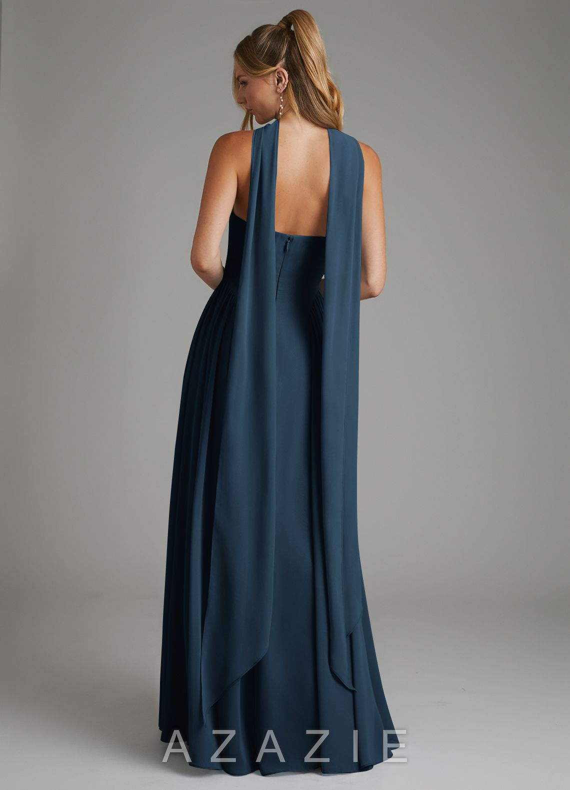 Azazie Evan Dark Navy A-Line Strapless Chiffon Dress dark_navy