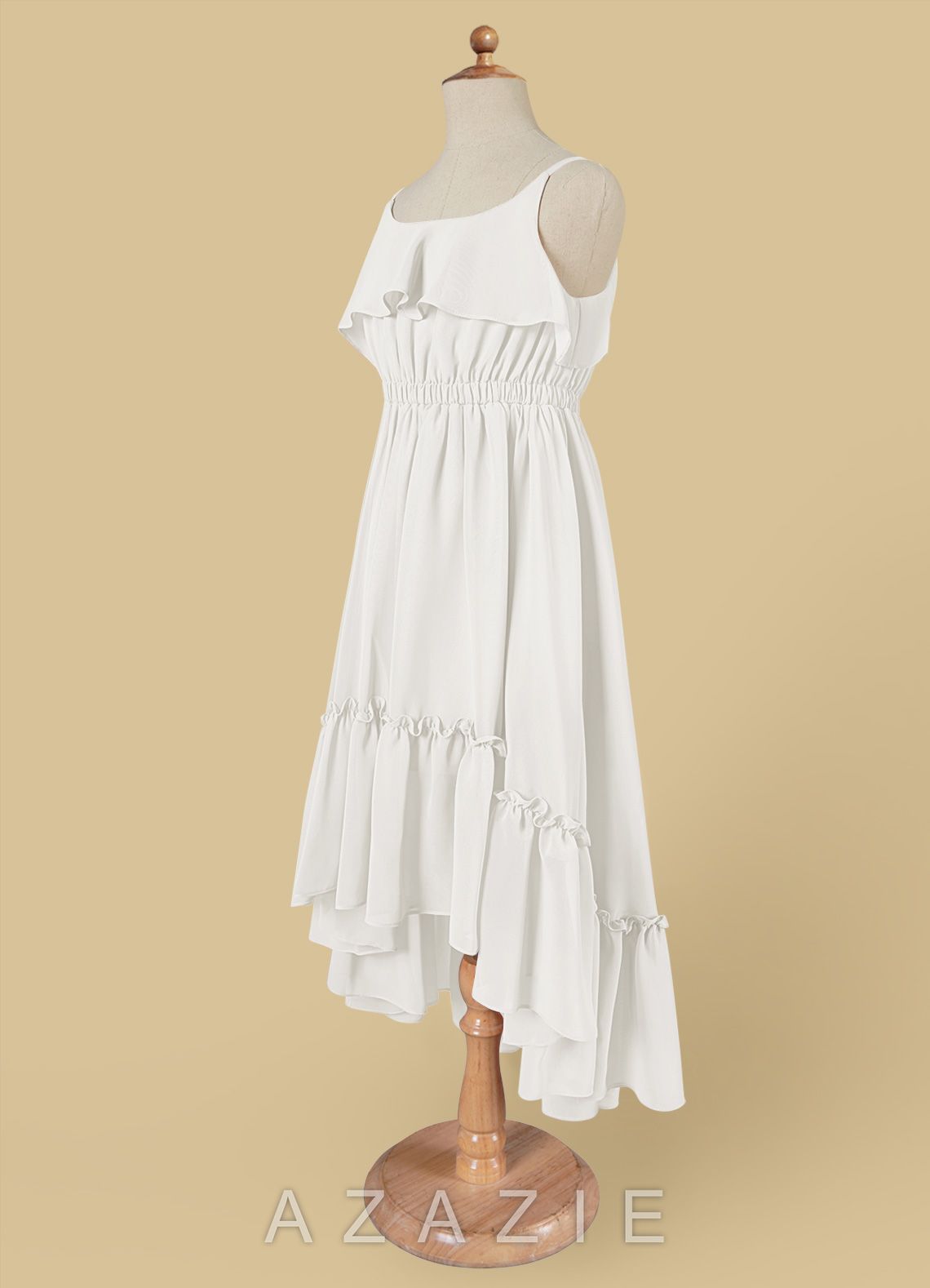 Azazie Karmen Ivory A-Line Ruched Chiffon Dress ivory