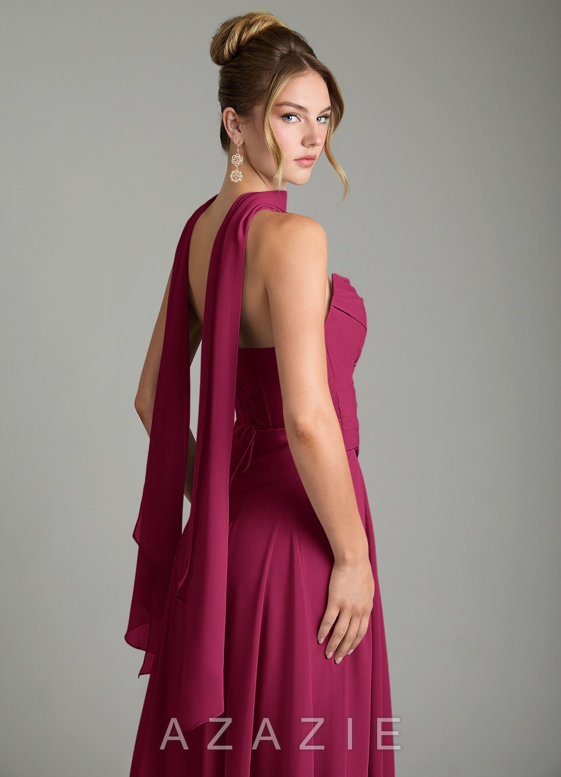 Azazie Gabriela Burgundy A-Line Corset Chiffon Dress burgundy