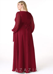 Azazie Leonia Burgundy A-Line Long Sleeve Chiffon Dress burgundy