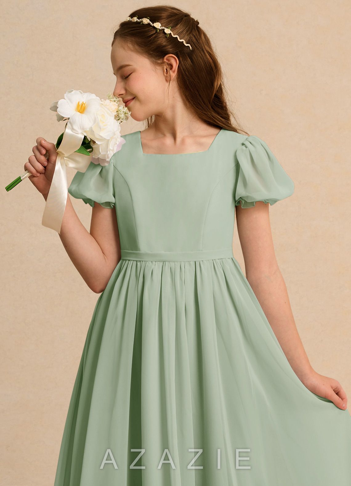 Azazie Joss Dusty Sage A-Line with Sleeves Chiffon Dress dusty_sage