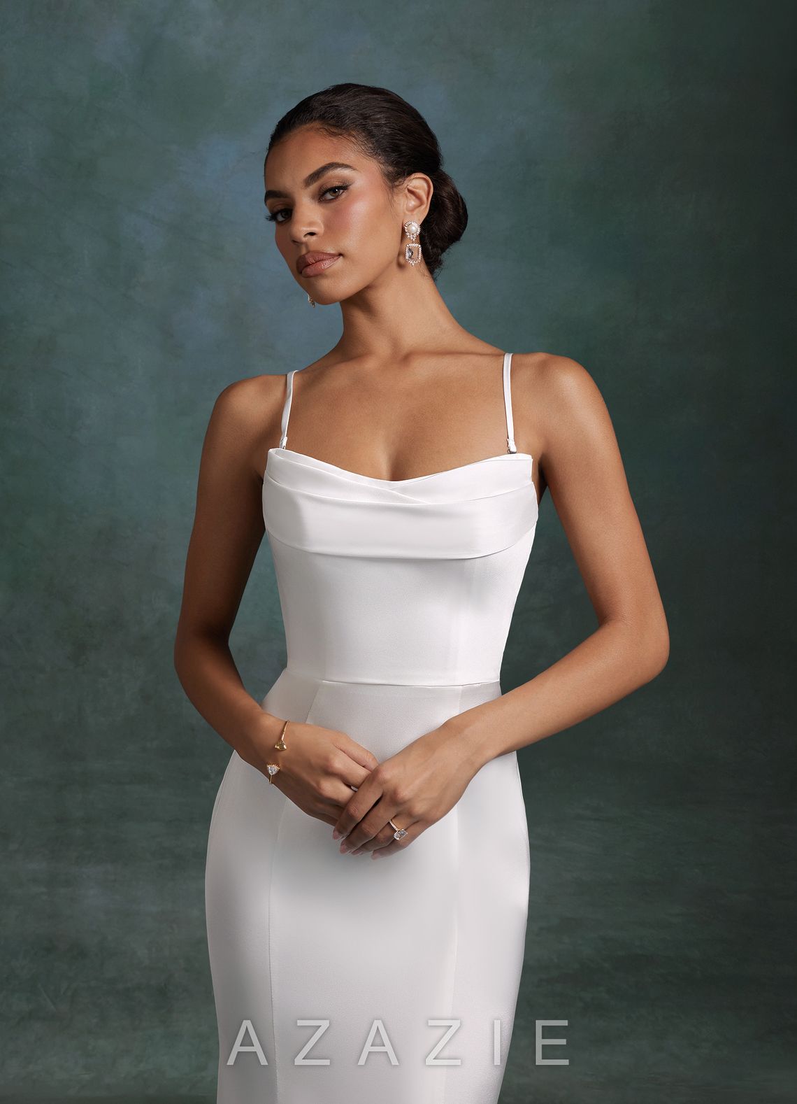 Azazie Tessa Diamond White Mermaid Strapless Stretch Satin Dress diamond_white