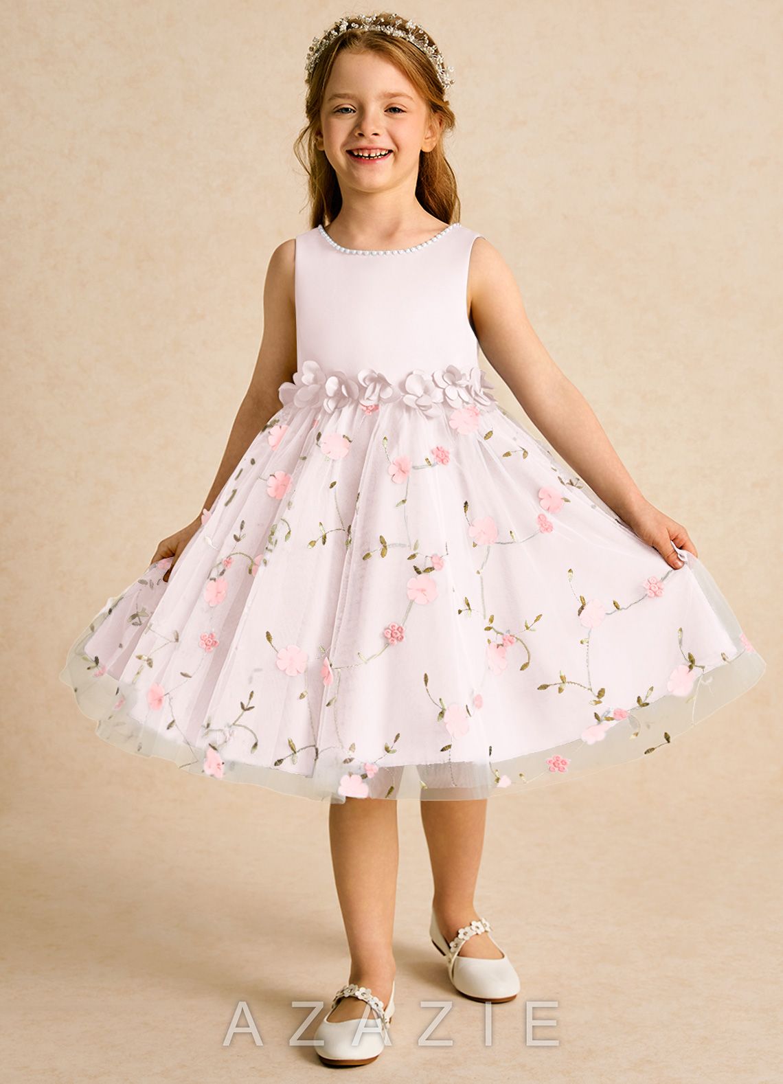 Azazie Starri Blushing Pink Ball-Gown Beaded Matte Satin Dress blushing_pink