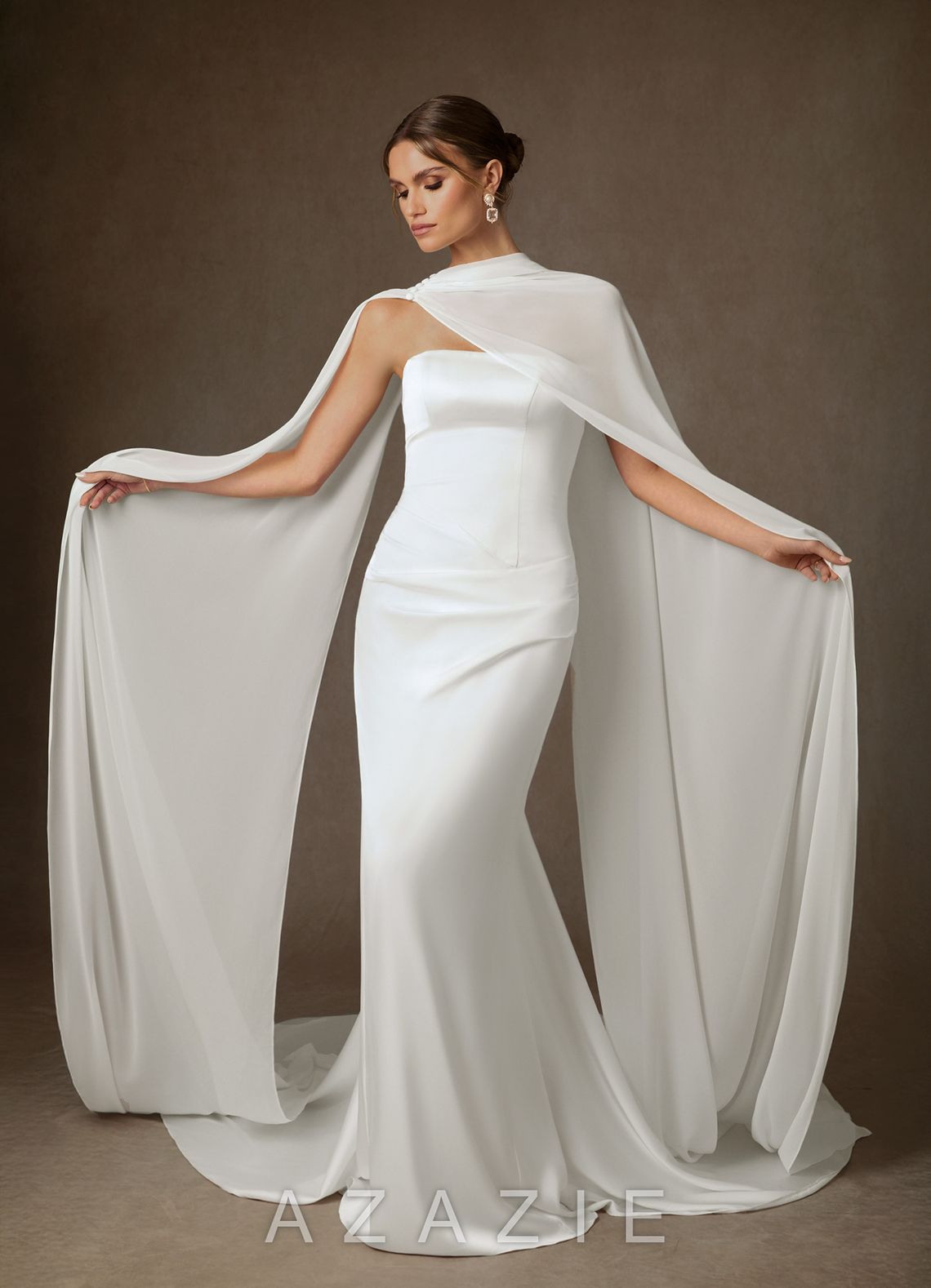 Azazie Begonia Diamond White Sheath Strapless Stretch Satin Dress diamond_white