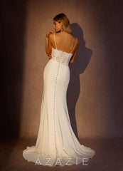 Azazie Nyx Wedding Dress Diamond White Mermaid V-Neck Sequins Stretch Satin Dress diamond_white