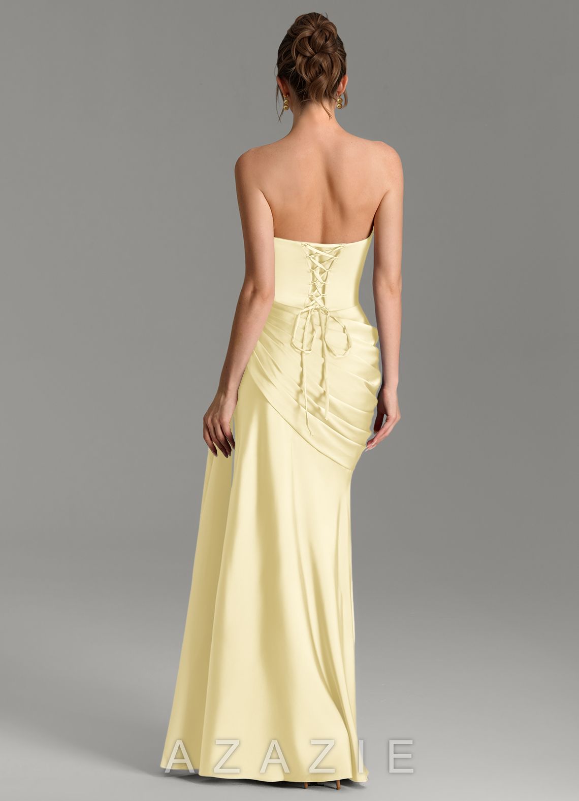 Azazie Zorah Lemon Sorbet Mermaid Corset Stretch Satin Convertible Dress lemon_sorbet