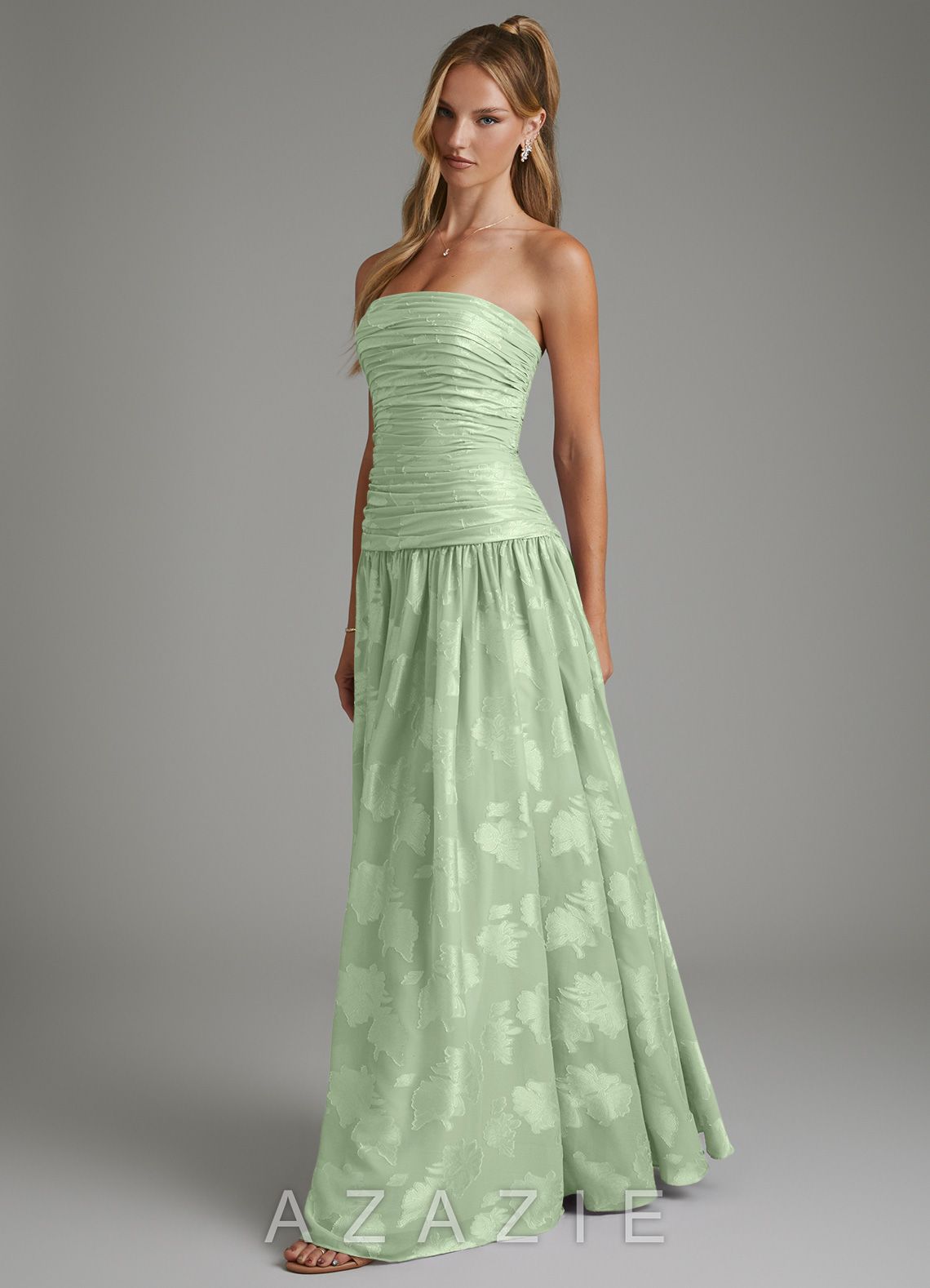 Azazie Remy Dusty Sage A-Line Strapless Floral Jacquard Burnout Dress dusty_sage