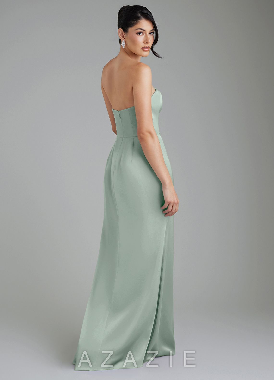 Azazie Tyler Agave Sheath Strapless Stretch Satin Convertible Dress agave