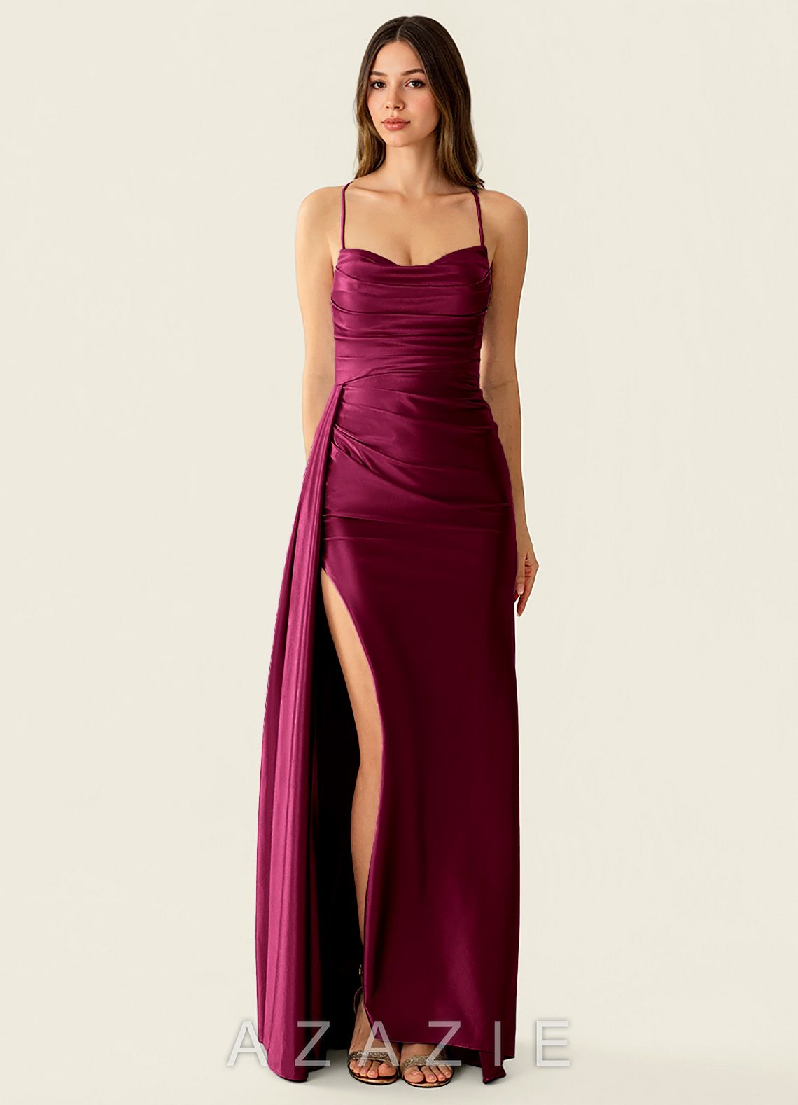Drape Ankara Red Satin Prom Dress