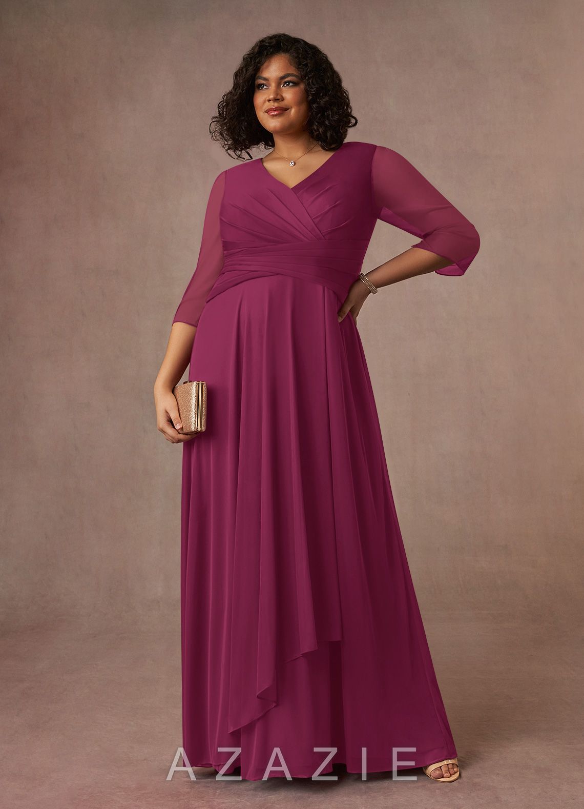 Azazie Annetta Mulberry A-Line V-Neck Pleated Mesh Dress mulberry