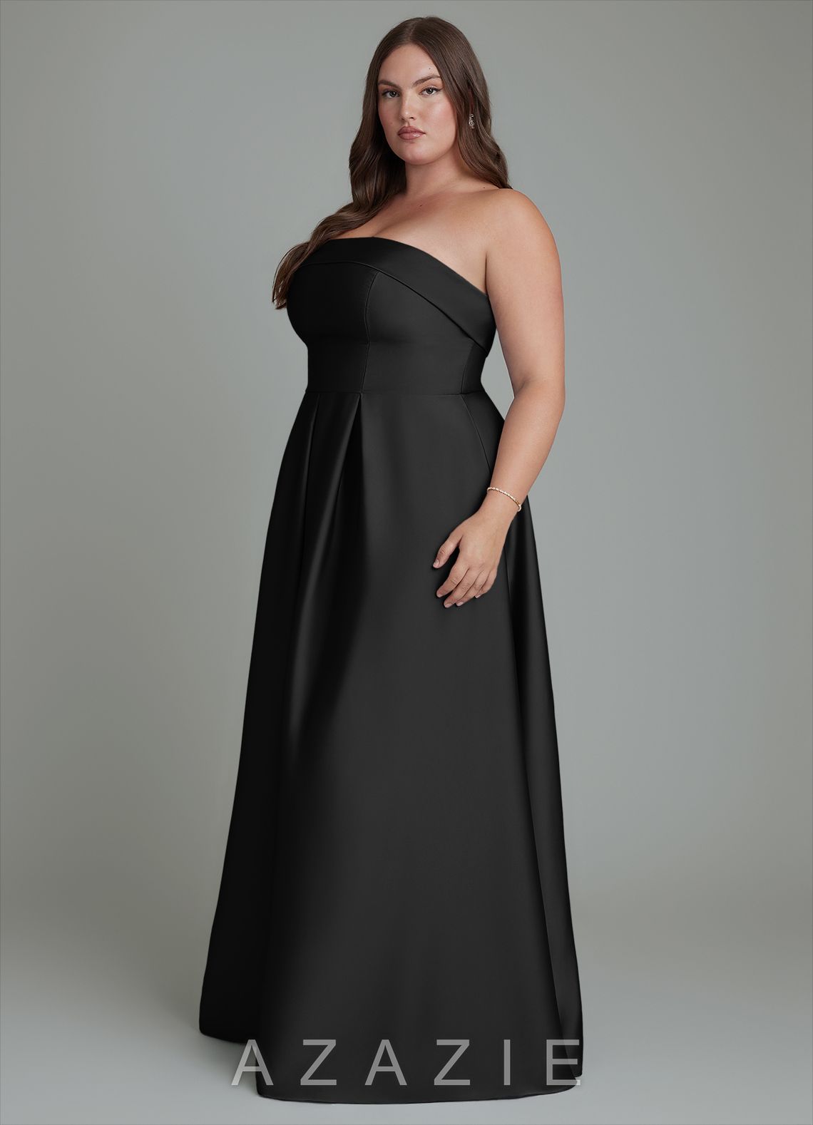 Azazie Lucienne Black A-Line Strapless Stretch Satin Convertible Dress black