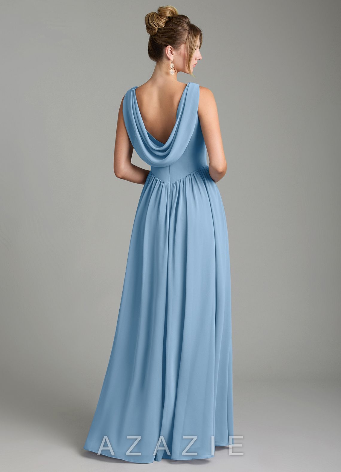 Azazie Novi Steel Blue A-Line Pleated Chiffon Dress steel_blue