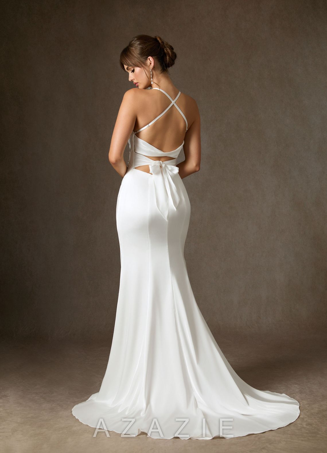 Azazie Kierra Wedding Dress Diamond White Mermaid Pleated Stretch Satin Dress diamond_white