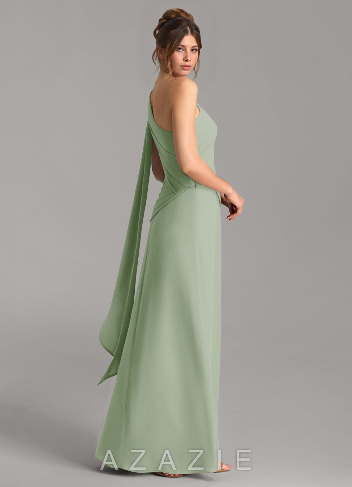 Azazie Ayra Dusty Sage A-Line One Shoulder Chiffon Dress dusty_sage