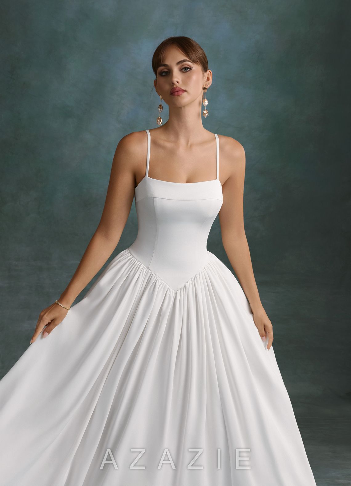 Azazie Gayle Diamond White A-Line Strapless Crepe Back Satin Dress diamond_white