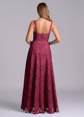 Azazie Shaude Burgundy A-Line Pleated Floral Burnout Dress burgundy