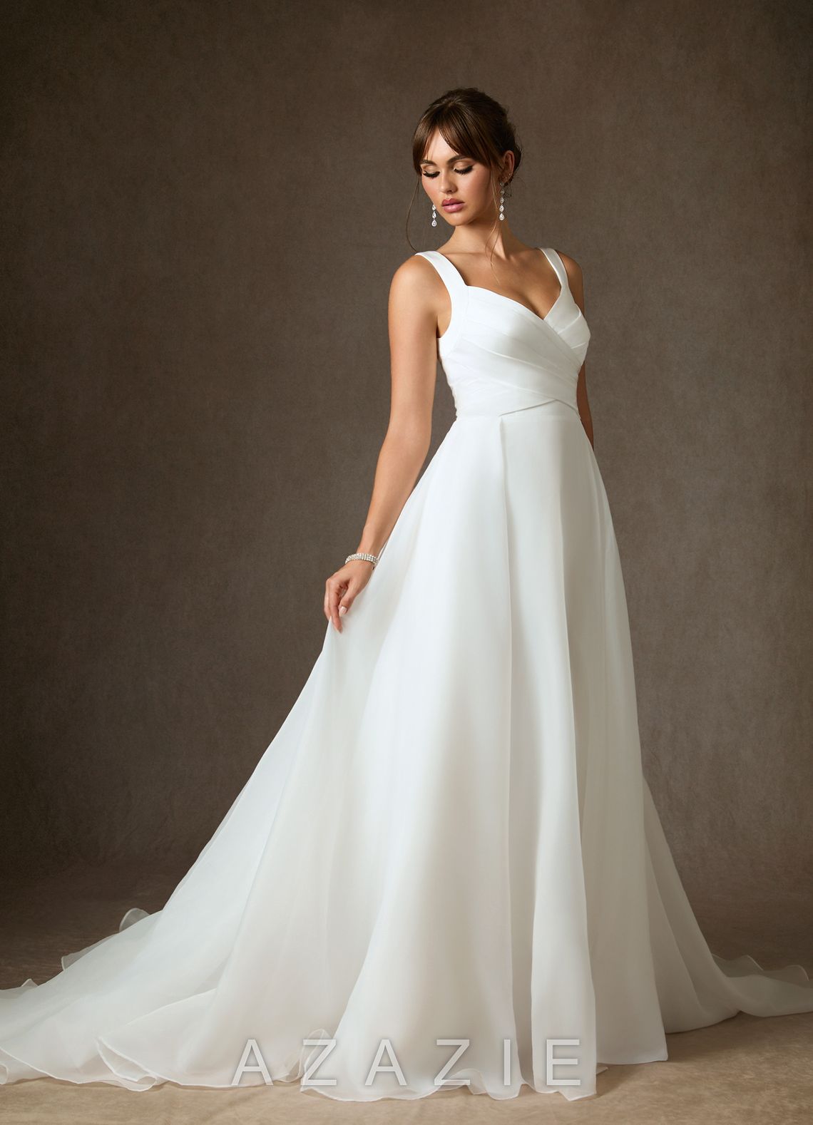 Azazie Caia Wedding Dress Diamond White A-Line Sweetheart Neckline Stretch Satin Dress diamond_white