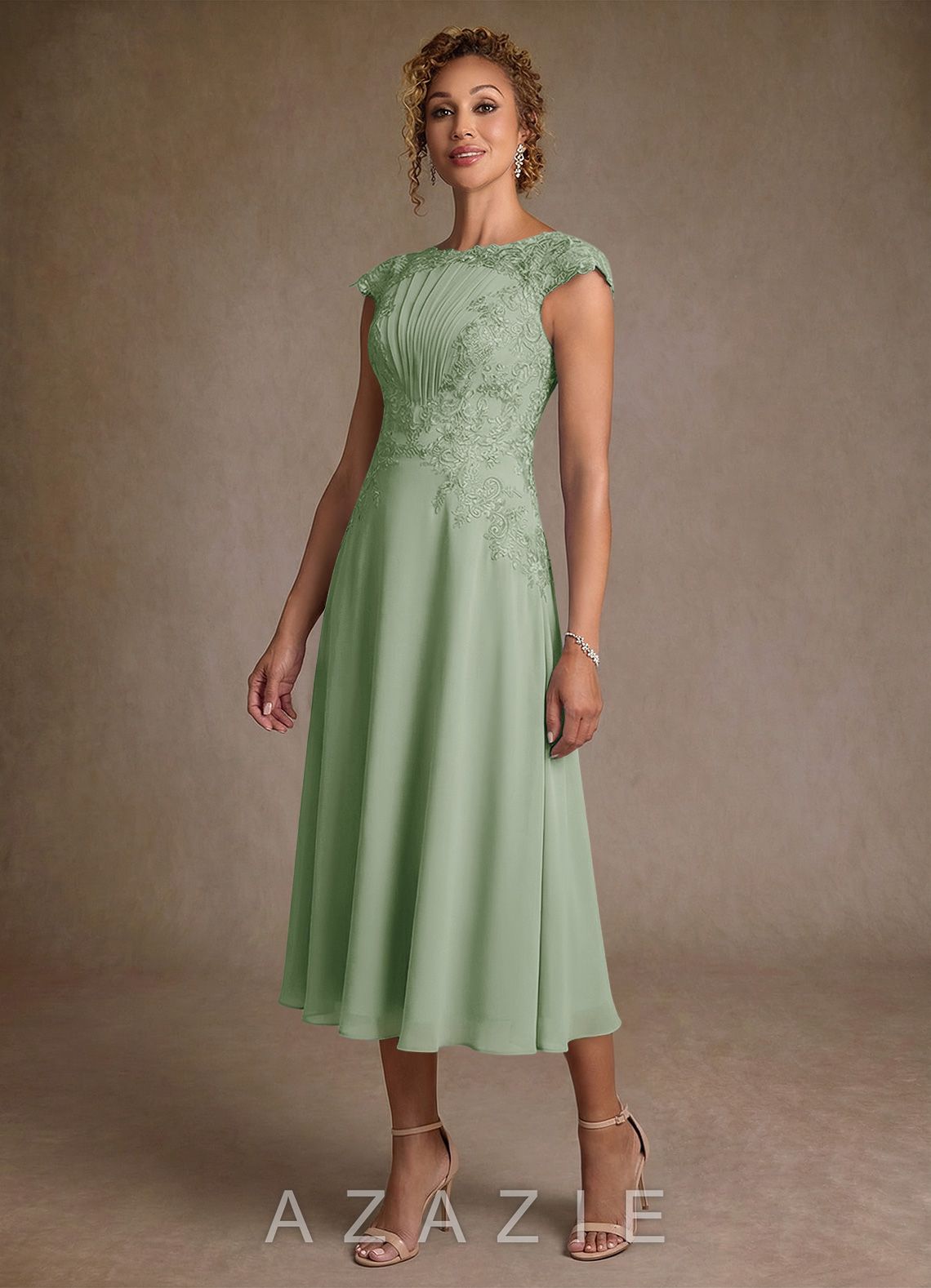 Azazie Crista Dusty Sage A-Line Lace Chiffon Dress dusty_sage