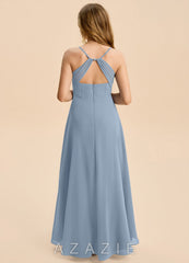 Azazie Gia Junior Dusty Blue A-Line Pleated Chiffon Dress dusty_blue