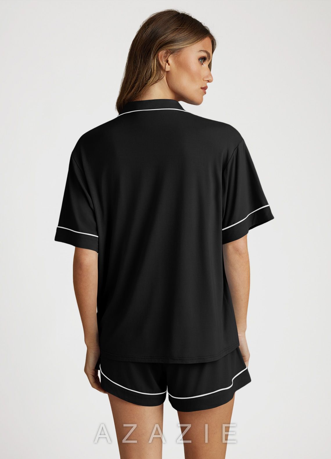 Bamboo Fiber Contrast Piping Pajama Set  black