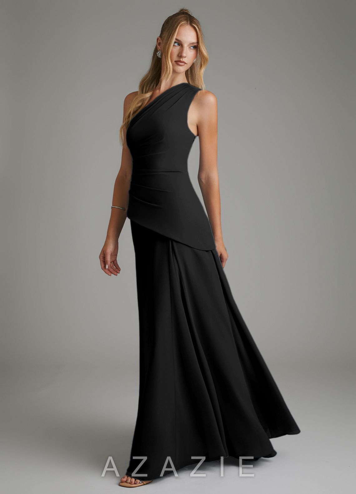 Azazie Holly Black A-Line Corset Chiffon Dress