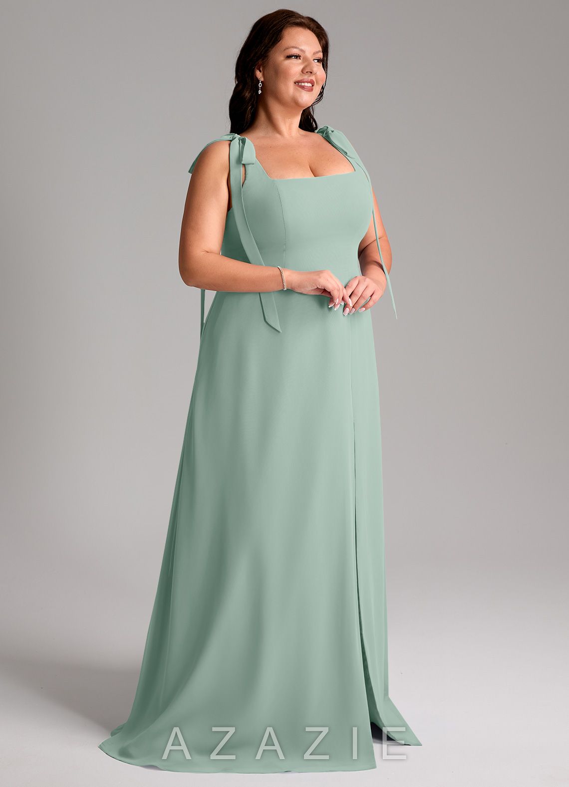 Azazie Debra Agave A-Line with Pockets Chiffon Convertible Dress agave
