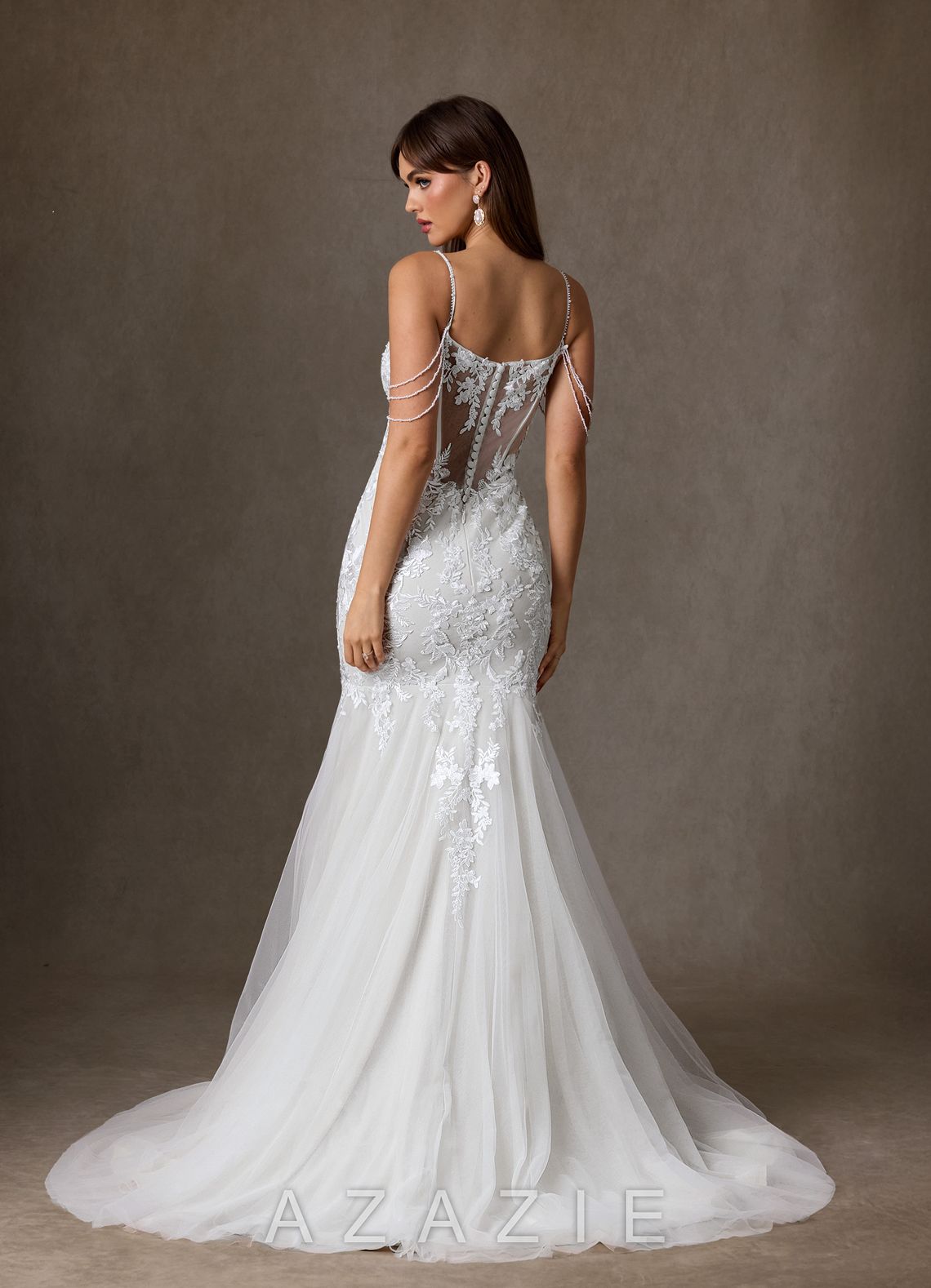 Azazie Denise Wedding Dress Diamond White Mermaid Sequins Tulle Dress diamond_white