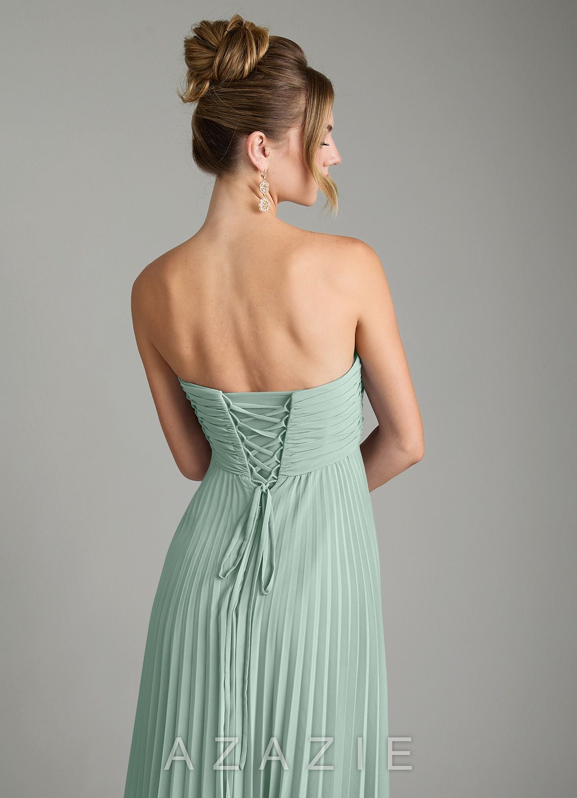Azazie Tempest Agave Empire Corset Chiffon Convertible Dress agave