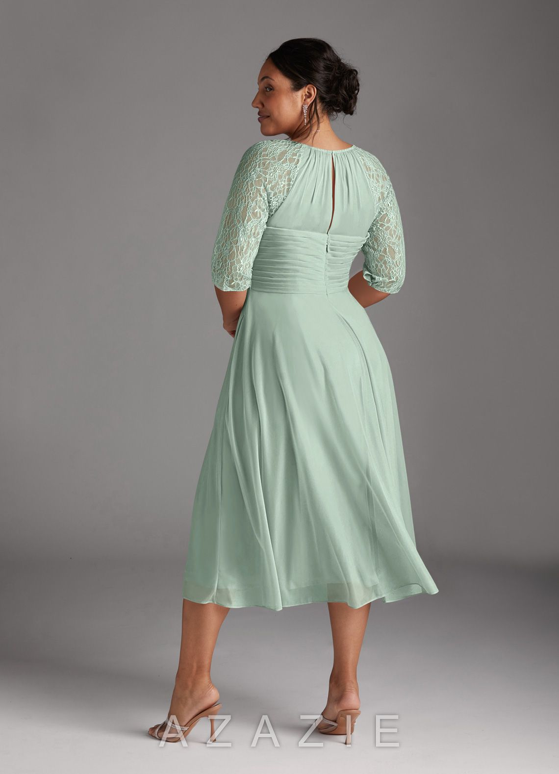 Azazie Gracelyn Agave A-Line Lace Dress agave