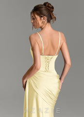 Azazie Zorah Lemon Sorbet Mermaid Corset Stretch Satin Convertible Dress lemon_sorbet