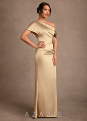 Azazie Rutha Champagne Sheath One Shoulder Stretch Satin Dress champagne