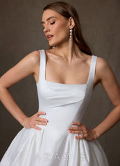 Azazie Celeste Diamond White Ball-Gown with Pockets Satin Dress diamond_white