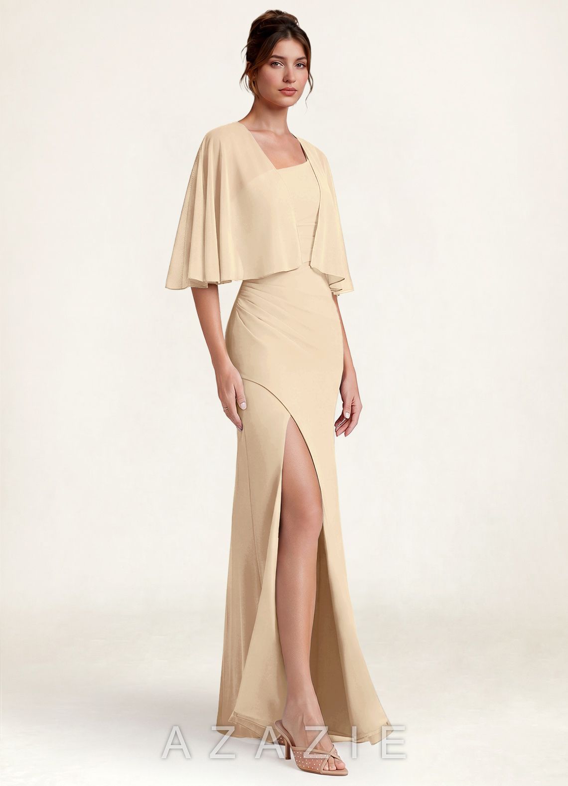 Azazie Matching Color Chiffon Short Cape Shawl  champagne