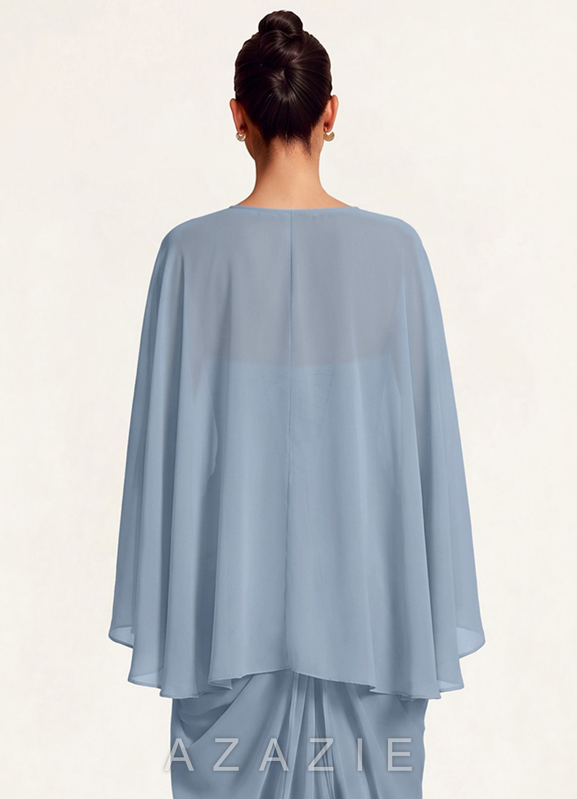 Azazie Matching Floral Rosette Clasp Chiffon Capelet  dusty_blue