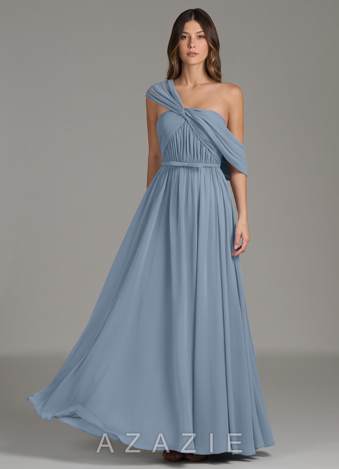 Azazie Nyah Dusty Blue A-Line Off the Shoulder Chiffon Dress dusty_blue