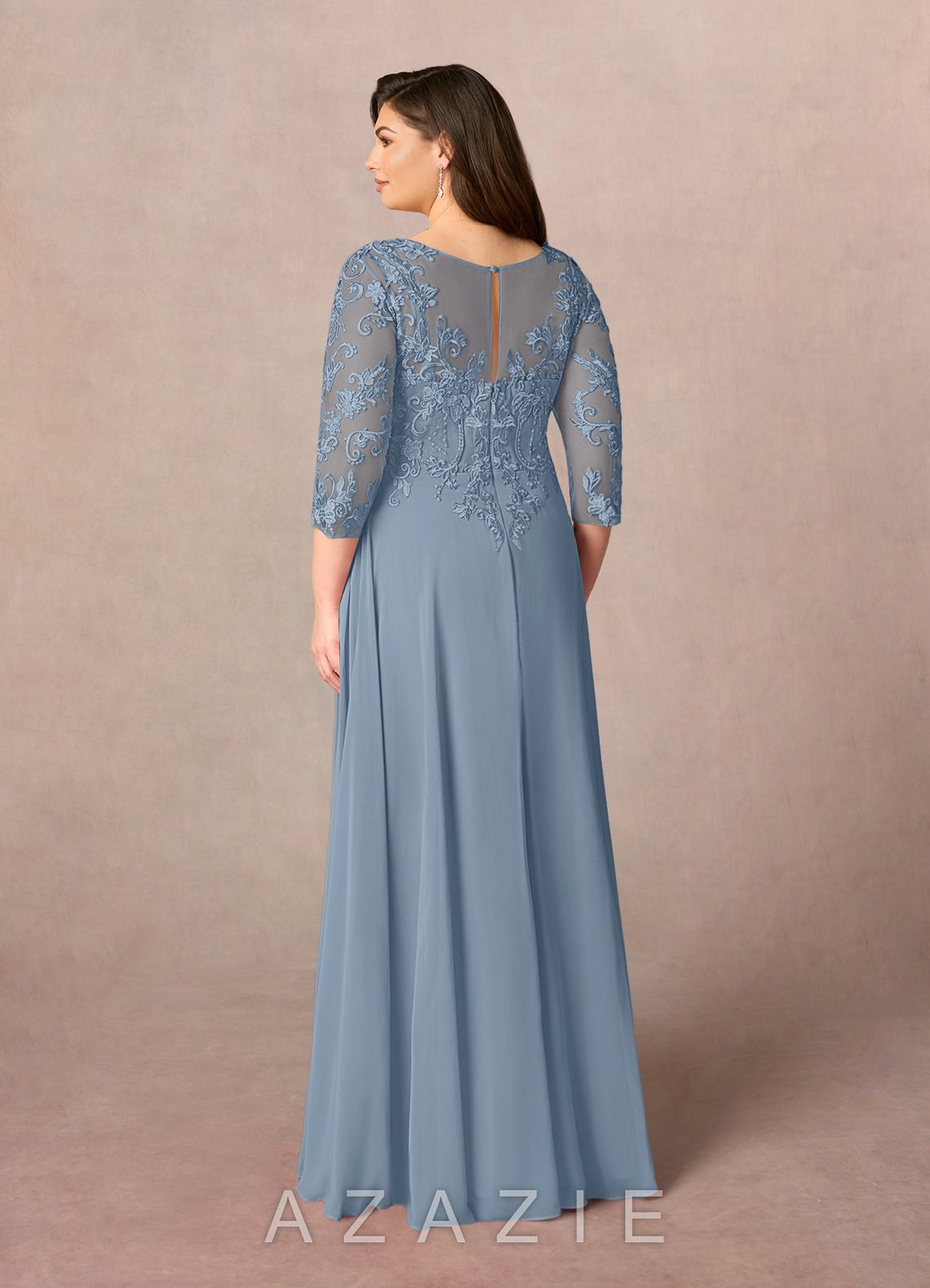 Azazie Noella Dusty Blue A-Line V-Neck Lace Chiffon Dress dusty_blue
