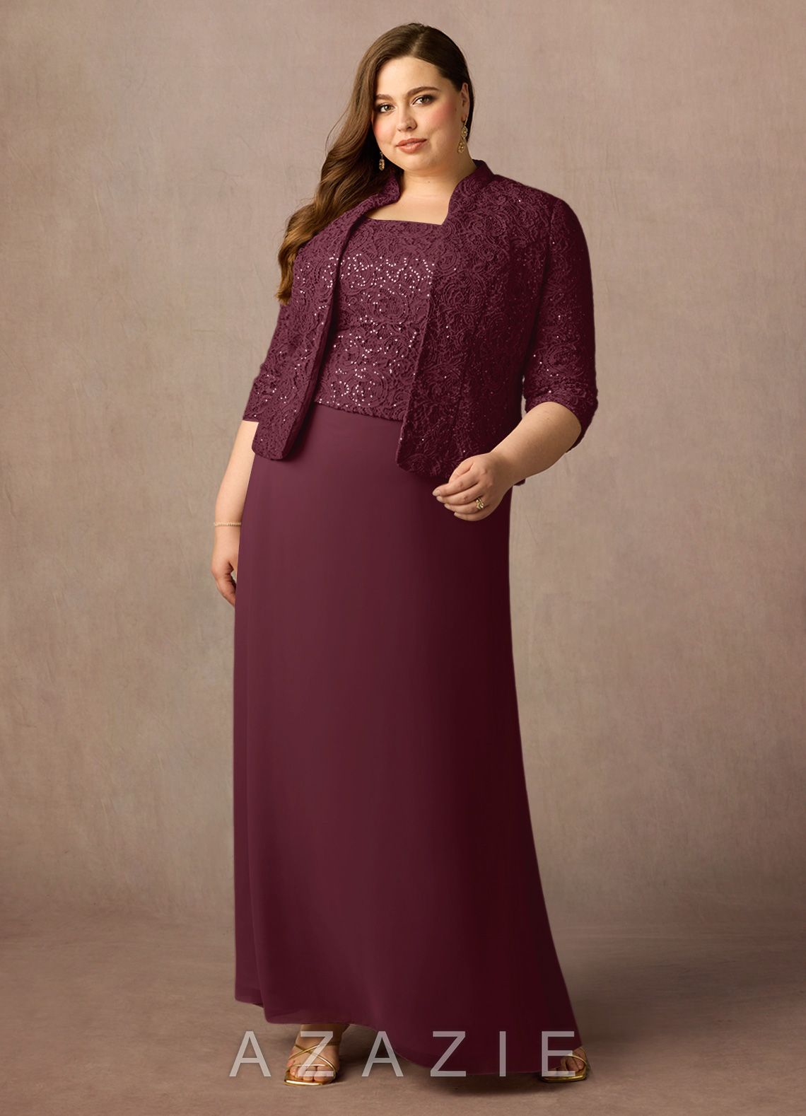 Azazie Cornelia Cabernet Sheath Square Neckline Sequins Chiffon Dress cabernet